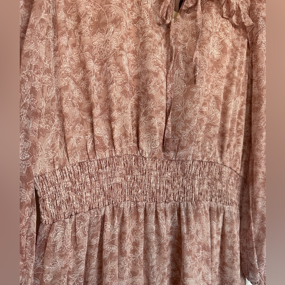 Boutique Maxi Dress Ruffle Peasant Boho Tiered Flowy WhimsiCore Mauve Floral LG - Picture 6 of 12